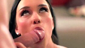 seductive brunette milf gives hot blowjob facial cumshot handjob