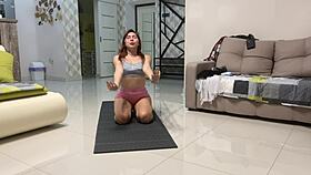 hey angie, those small tits look hot after yoga pussy play