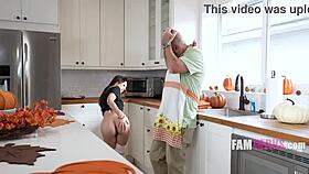 Pervy old man stuffs petite violet gems in kitchen