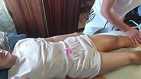 it was just a massage but then he drops pants for wild creampie surprise