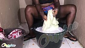 Shaved Housewife Laundry Turns into Wet Pussy Exposure