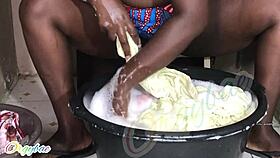 Shaved Housewife Laundry Turns into Wet Pussy Exposure