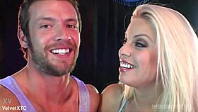 Blonde babe fingers herself during casting interview chat