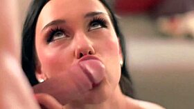 seductive brunette milf gives hot blowjob facial cumshot handjob