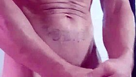 She strokes her big hard monster cock on webcam with dirty talk