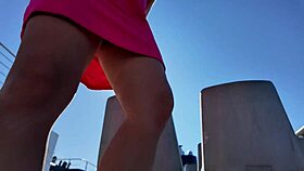 busty brunette milf flashes big tits and pussy publicly reliving beach vacation thrills