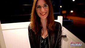 Inked nerdy Hazel O'Connor teases POV with glasses before deepthroat toy suck