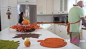 Pervy old man stuffs petite violet gems in kitchen