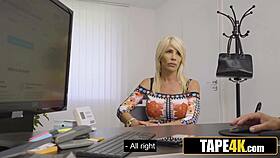 gorgeous hungarian blonde bimbo bent over desk fucked doggystyle by bank manager
