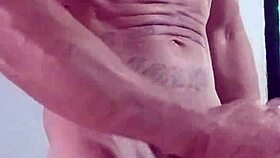 She strokes her big hard monster cock on webcam with dirty talk