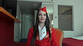 angelina brill the air hostess uniform slut begs for bareback creampie from huge cock