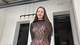 Ripping Petite Brunette's Costume for Rough Doggystyle Creampie Pussy Fuck