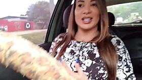 Latina milf flashes clit in uber ride to motel homemade fun