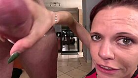Watch this close-up handjob tease with dirty talk ending in cum-covered cock humiliation