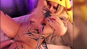 Blonde Cosplayer Glasses Piercing Puffy Nipples Toys Deepthroat Dildo Fuck