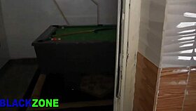 Curvy ebony babe bends over kitchen counter craving young cock close up