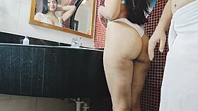 hot latina babe bent over fucked doggystyle in bathroom while doing makeup