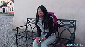 Public Agent Stranded Thai Amateur Facialized by Stranger for Cash Cumshot