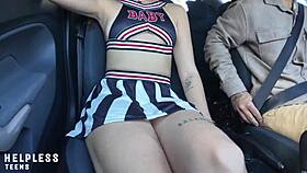 perv fingers hot cheerleader while driving her home