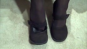 Chubby pawg milf teases feet in sheer pantyhose and sky-high heels for fetish worship