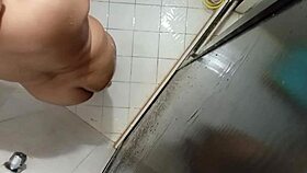 Chubby curly amateur voyeur toilet shower tease