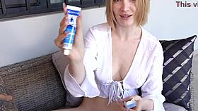 behind the scenes, she takes a 10-inch cock deep for anal training and gaping