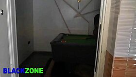 Curvy ebony babe bends over kitchen counter craving young cock close up