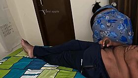 lucky dude in the dorm gets an unexpected handjob from the hot cleaning maid