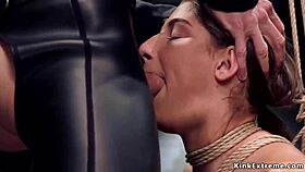 Gagged slave takes rough anal in kinky threesome 😈🔥