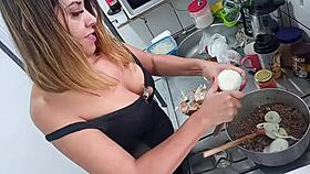 you won't believe sarah rosa's sexy kitchen lingerie tease with big ass and tits