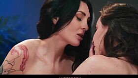 two wet college brunettes explore lesbian licking and tribbing fantasies