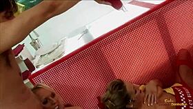 restaurant food fight explodes into blonde milf group hardcore pussy pounding