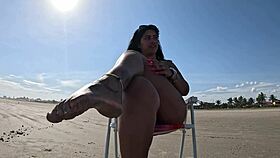 public beach masturbation cums wildly under sun