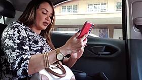 Latina milf flashes clit in uber ride to motel homemade fun