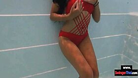 Amateur teen couple starts with foreplay then hardcore poolside sex