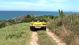 Two bisexual brazilians with pierced nipples lick pussies on voyeur beach