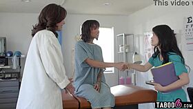 hot black milf's ass fisted hard by white doc and latina nurse