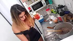 you won't believe sarah rosa's sexy kitchen lingerie tease with big ass and tits