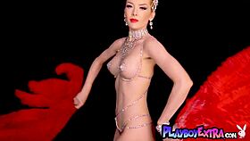 skinny big boobed blonde milf strips burlesque lingerie to reveal slutty pussy