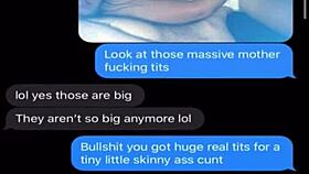 I tease him with dirty texts while others watch my big tits