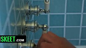 Blonde pornstar's BOUNCING TITS deliver shower BLOWJOB therapy bliss