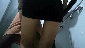 Naughty brunette rubs pussy post-shower sex