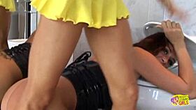 two women misuse toilet with deep fingering and fisting play