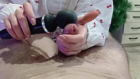 hungarian teen milks small cock cum with vibrating toy closeup
