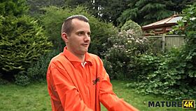 blonde cougar kindly deepthroats robber with massive boobs