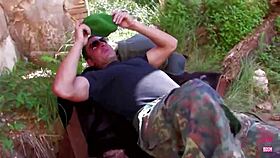 on the mountain redhead slut rides soldier cowgirl outdoors