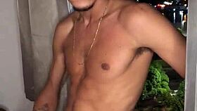 Safado boy jerks huge load handjob style at building window view