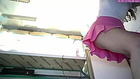 dumb blonde 18yo's pink miniskirt hides no panties