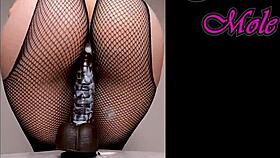 listen to that juicy pawg pussy gaping as she rides oiled dildo in pantyhose