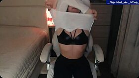 Helga Muah strips lingerie teasing perky nipples clit fingering pussy vibrator